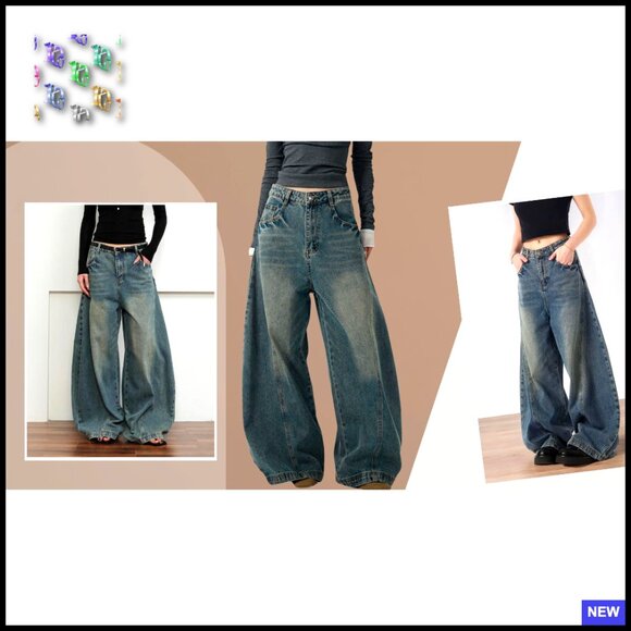 Wide Leg Barrel Jeans Low Rise Pleated Vintage Streetwear Boyfriend Fit - Picture 5 of 5